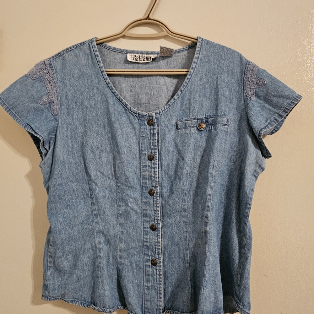 Galliano Denim Blue Button-Down Shirt